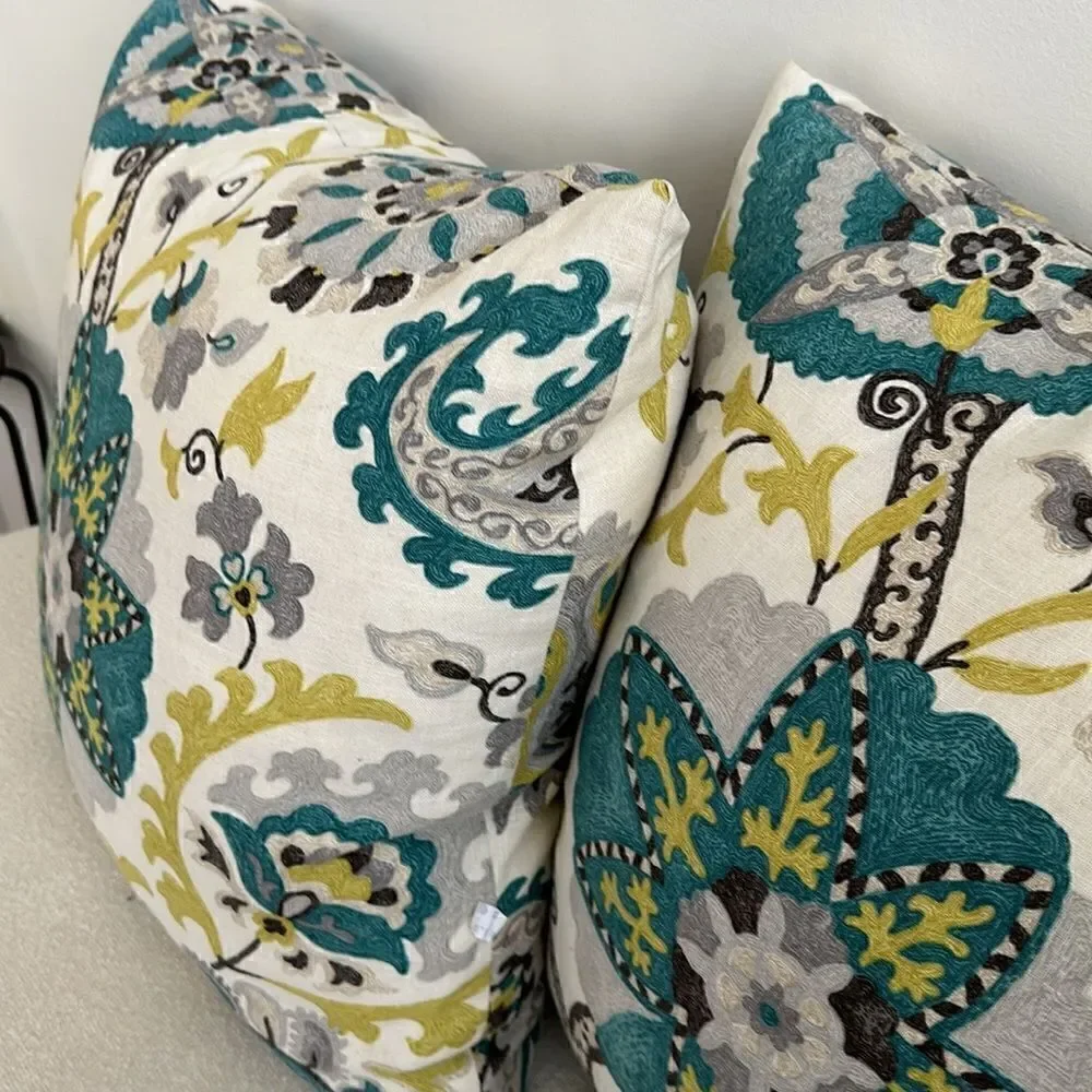 Frontgate Blue Feather, Floral Accent Throw Pillows (2) 16”x26